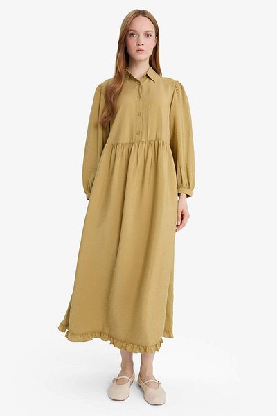 DeFacto Shirt Collar Long Sleeve Maxi Dress F0350Ax25Au