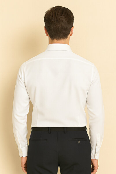 Artı1 Slim Fit Long Sleeve Easy Ironing Sweat Absorbing Breathable Texture Tie Four Seasons White Men's Shirt