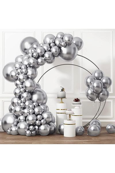 RUBFAC Silver Balloons in Various Sizes by - 105 Pieces