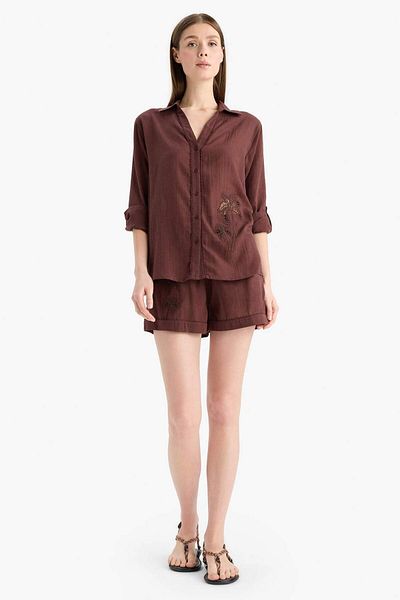 DeFacto Regular Fit Muslin Beach Shorts-Fall in Love E4272Ax25Sm