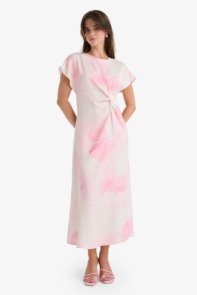 DeFacto Crew Neck Tie Dye Satin Short Sleeve Midi Dress F8015Ax25Au
