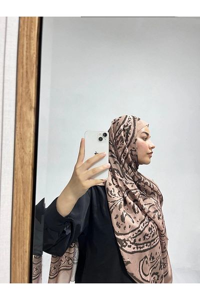 AMİNENESİL Ethnic Pattern Beige Mink Color Soft Cotton Shawl