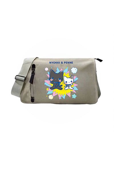 DEEFWEAR Beige Nyokki & Penne Cute Printed Unisex School, Course, Dershane Messenger Bag