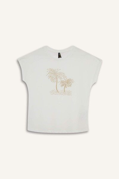 DeFacto Crew Neck Stone Printed Short Sleeve T-Shirt F9593Ax25Au