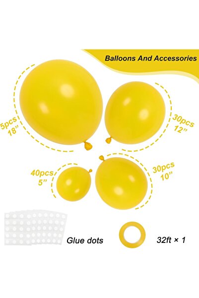 RUBFAC Yellow Balloons Assorted Sizes 105 Pieces