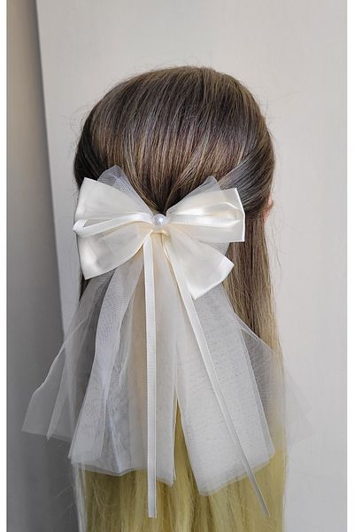 LO ADORO Bowknot Buckle with Extra Tulle Tail Bachelorette Engagement Wedding Henna Barrette