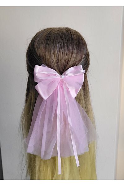 LO ADORO Bowknot Buckle with Extra Tulle Tail Bachelorette Engagement Wedding Henna Barrette