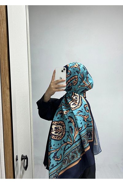 AMİNENESİL Ethnic Pattern Blue Navy Blue Color Soft Cotton Shawl
