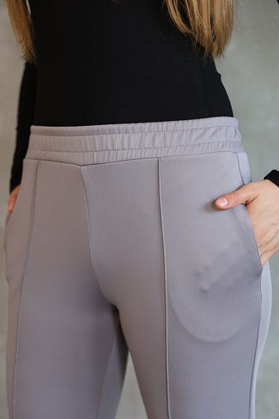LUQAJ Women's Straight Cut Ribbed Straight Gray Scuba Pocket Elastic Pants