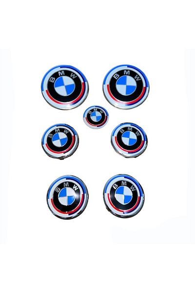 MAF Set Complet 7 Embleme Logo Compatibile BMW capota/portbagaj 82 mm, capace jante 56mm, sigla volan 44