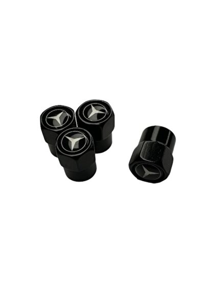 MAF Set 4 capacele pentru ventil auto din aluminiu, Hexagon, Mercedes, Negru