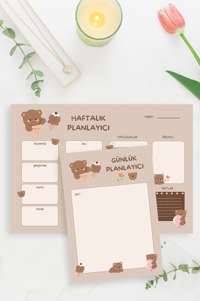 shop Teddy Bear Patterned 2-Piece A4 Horizontal & A5 Notepad, Memo Pad, Notepad, Check List, School Notebook, Planner