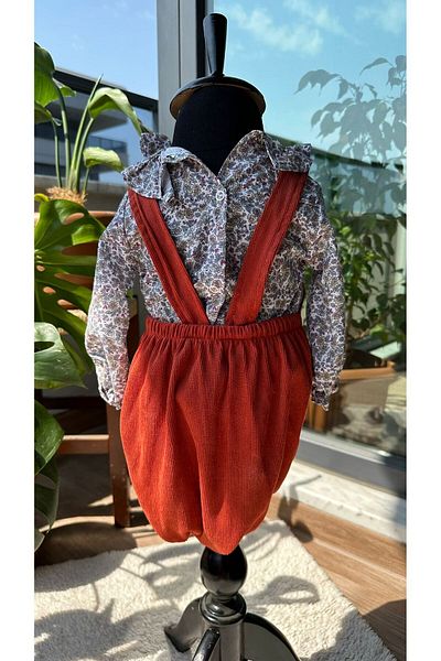 BabyDia Velvet Salopet Shirt Suit