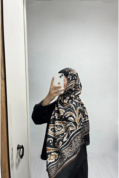 AMİNENESİL Ethnic Pattern Mustard Black Color Soft Cotton Shawl