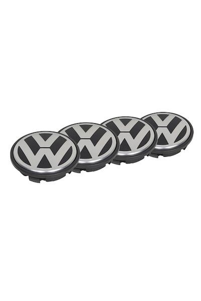 OEM Set 4 Capace Volkswagen 76mm NEGRU+ARGINTIU pentru jante aliaj