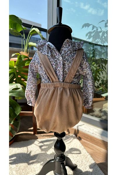 BabyDia Velvet Salopet Shirt Suit