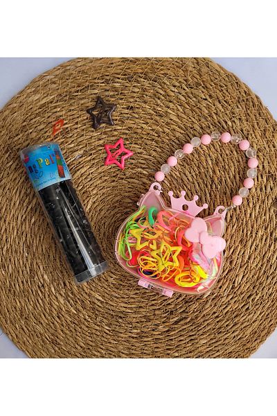 LO ADORO Rabbit Boxed Bag Teddy Bear Boxed Buckle Extra 100 Pieces of Hair Rubber Next to 2 Pieces of Snap Star Buckle