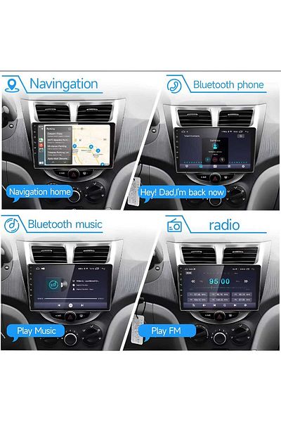 Hyundai Accent Android screen for Hyundai Accent 2012-2017 (RAM 2 - Memory 32) supports CarPlay and Android Auto.