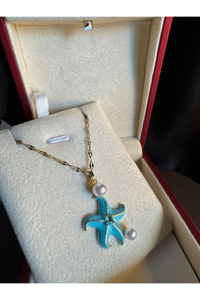 vogutima Women's Steel Necklace - Starfish Detail with Zircon Stone in Gold C...