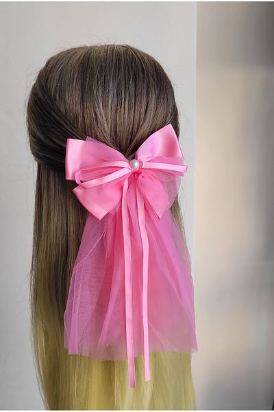 LO ADORO Bowknot Buckle with Extra Tulle Tail Bachelorette Engagement Wedding Henna Barrette