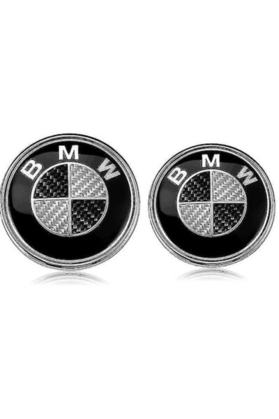 MAF Set Doua Emblema BMW capota/portbagaj 82mm + 74mm negru+carbon