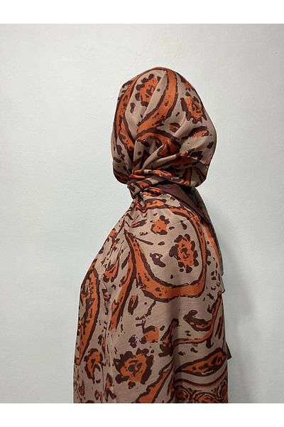 AMİNENESİL Ethnic Pattern Mink Orange Color Soft Cotton Shawl