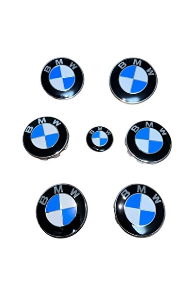MAF Set embleme BMW 7 piese, alb-albastru, capotă/portbagaj 82 mm, jante 68 mm, volan 44 mm