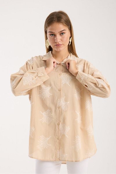 Reji Patterned Printed Voile Loose Oversize Shirt