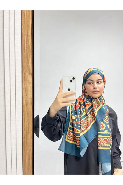 AMİNENESİL Ethnic Pattern Petrol Yellow Color Soft Cotton Shawl