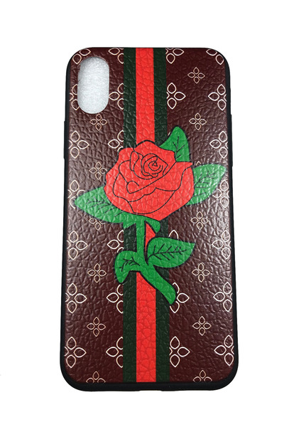 OEM Θήκη για iPhone X, ανάγλυφη θήκη από σιλικόνη, μοτίβο τριαντάφυλλου, καφέ