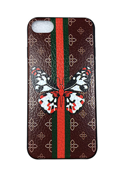 OEM Carcasă compatibilă cu iPhone 7, silicon cu relief, design fluture, maro