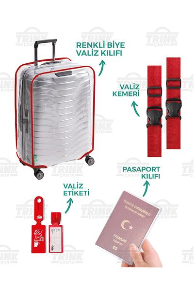 Trink Çanta Transparent Luggage Cover Set (Luggage Cover-Luggage Belt-Luggage Label-Passport Cover)