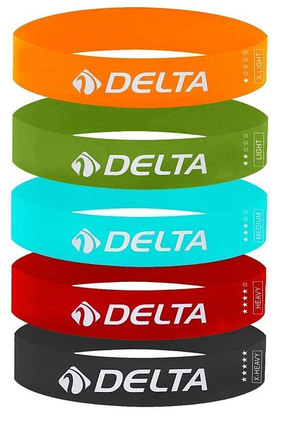 Delta Latex Set of 5 Different Hardness Aerobic Pilates Resistance Exercise Band Squat Rubber - Closed End
