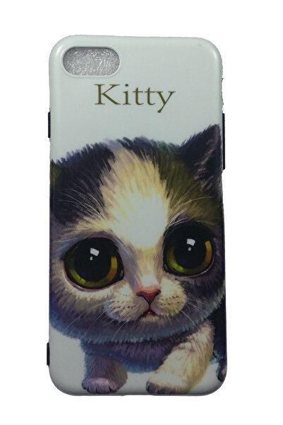 OEM Θήκη συμβατή με iPhone 7, Θήκη από σιλικόνη, Χαριτωμένα ζώα, Γάτα, Λευκό