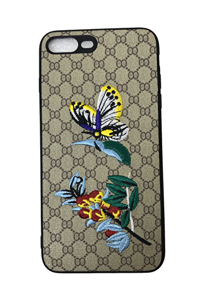 OEM Θήκη για iPhone 7 Plus, κεντημένη πεταλούδα σε συνθετικό δέρμα, κρεμ