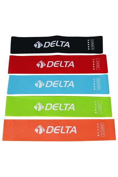 Delta Latex Set of 5 Different Hardness Aerobic Pilates Resistance Exercise Band Squat Rubber - Closed End