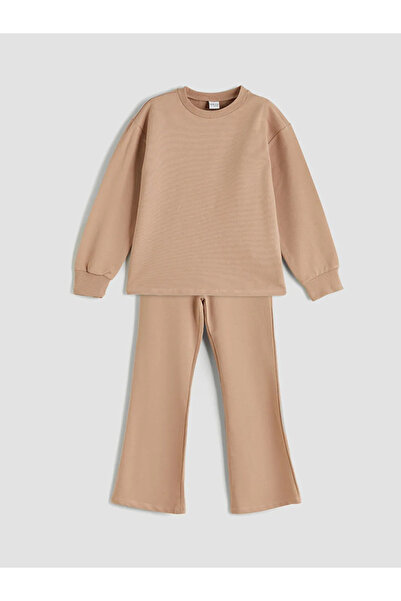 LC Waikiki Lcw Ecobeige Crew Neck Girls Sweatshirt and Leggings