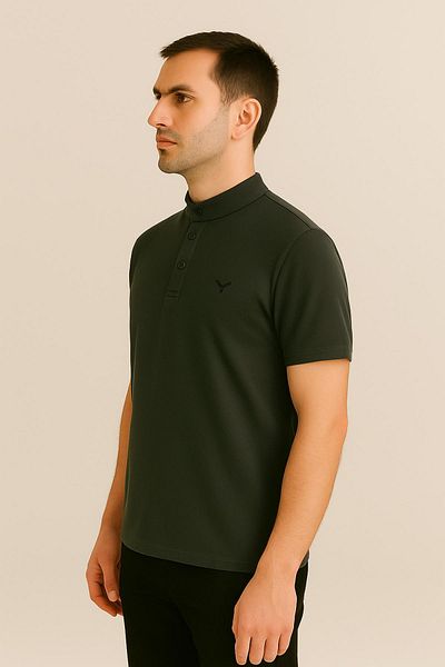 Maccali Men's Short Sleeve Judge Collar Summer Green Loose T-Shirt