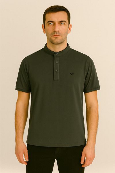 Maccali Men's Short Sleeve Judge Collar Summer Green Loose T-Shirt