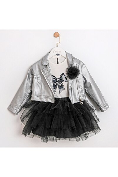 BİLGEN Style Girl's Silver Jacketed Tutu Skirt 3-Piece Set