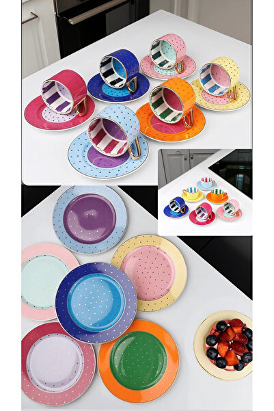 Kosova ÇIRAĞAN HOME PUANTİYELİ DESENLİ 30 PARÇA PASTA TABAĞI SETİ & ÇAY FİNCAN TAKIMI & KAHVE FİNCAN TAKIMI