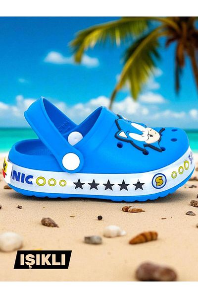 MARKABONİ Boy's Non-Slip Sole Sonic Figured Lighted Beach Pool Slippers Sandals