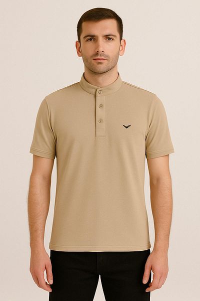 Maccali Men's Short Sleeve Judge Collar Summer Cream Loose T-Shirt
