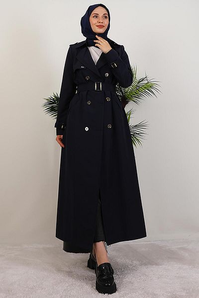 GİYZAMİLA Çilay Trench Coat Navy Blue