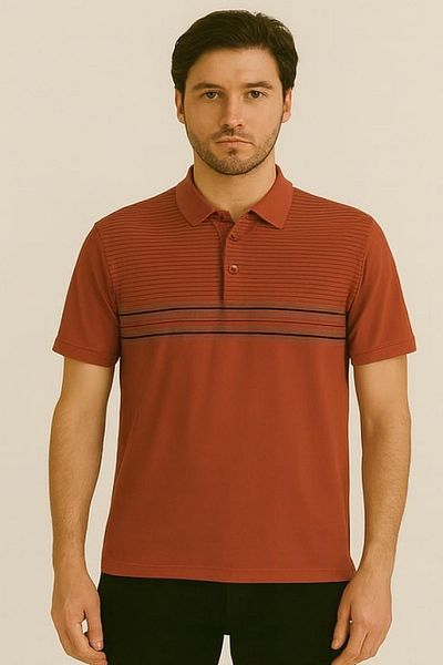 Maccali Men's Short Sleeve Striped Summer Tan Polo Neck T-Shirt