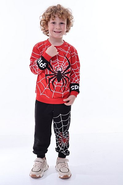 Beka Kids Boys Spiderman Patterned Printed Children's Bottom Top Set 2-Piece Set Tracksuit Set