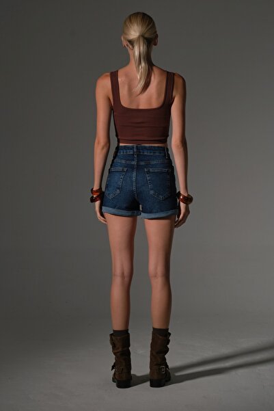 Maule Stretchy Cotton Fabric Leg Fold 5 Pocket Mini Women Jean Shorts @Katmer