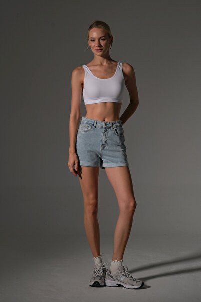 Maule Stretchy Cotton Fabric Leg Fold 5 Pocket Mini Women Jean Shorts @Katmer