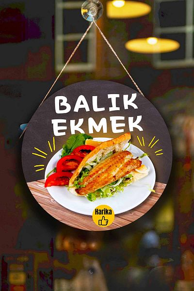 Nod Fish Bread Sign – Handmade Wooden Double Sided Hanging Shop Table & Street Food Decor