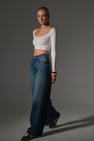 Maule Bő szabású, széles szárú, kényelmes, magas derekú Palazzo Jean farmer, laza női nadrág @Plaza